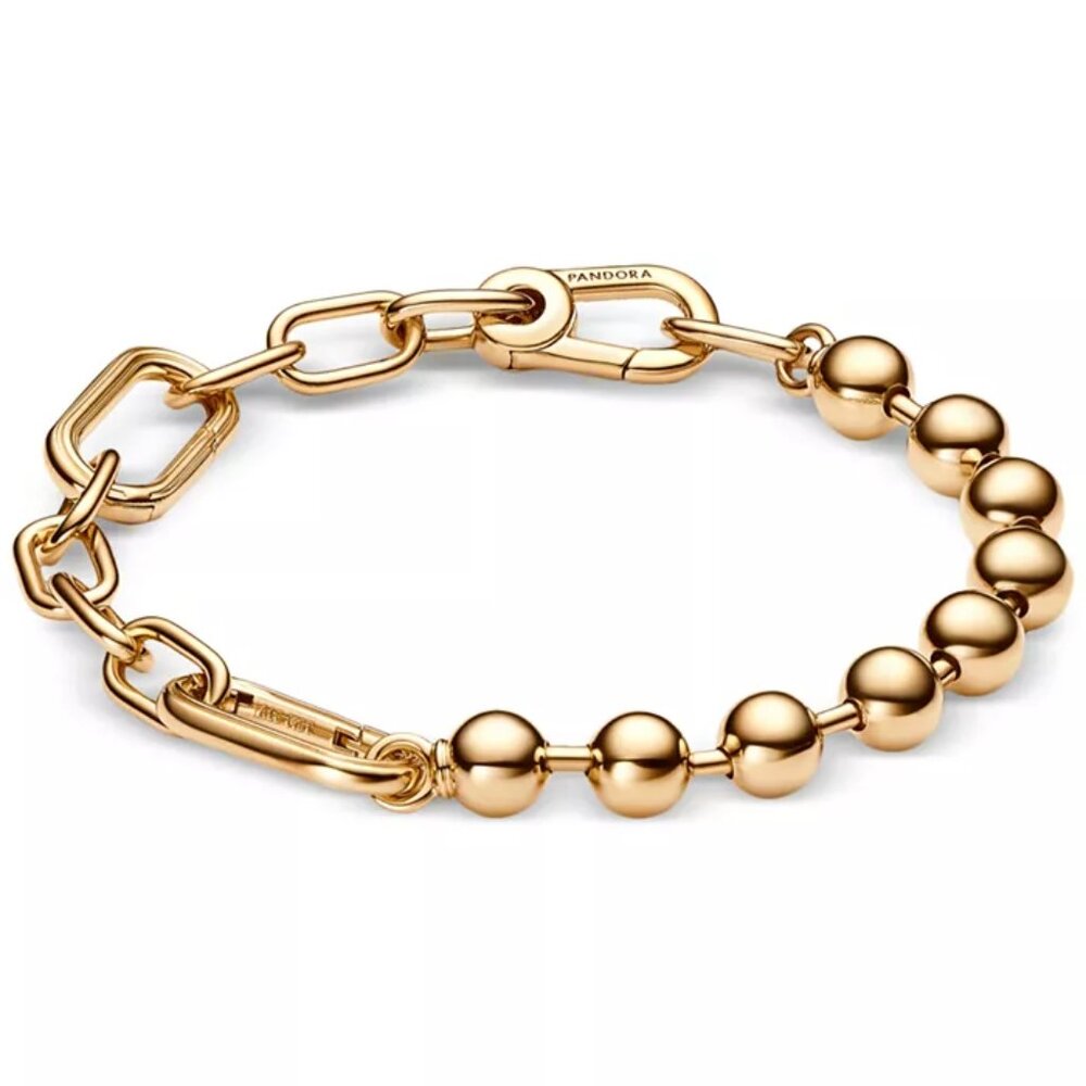 14k Gold-plated Metal Bead & Link Chain Bracelet - Pandora